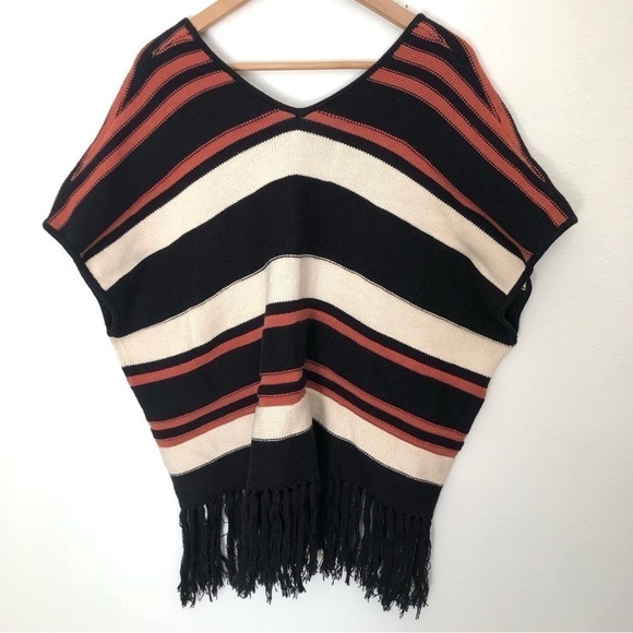 Sanctuary Striped Sweater Poncho With Fringe L/XL - Picture 12 of 16